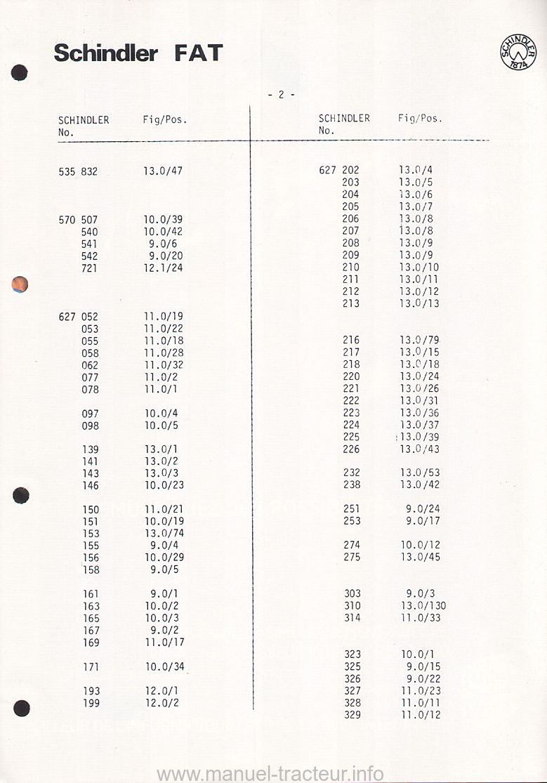Troisième page du Catalogue de pièces détachées du pont avant schindler pour Ford 8100 et 8200
