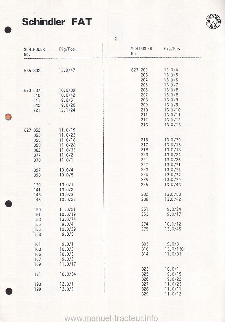 Troisième page du Catalogue de pièces détachées du pont avant schindler pour Ford 8100 et 8200