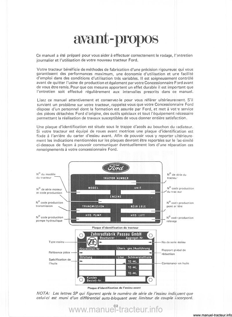 Troisième page du manuel utilisation FORD 6700 7700