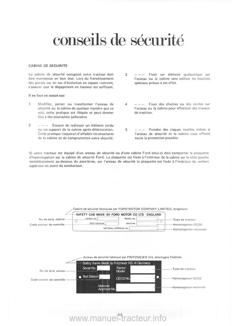 Sixième page du manuel utilisation FORD 6700 7700