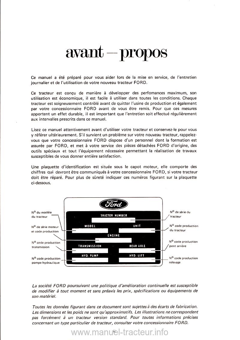 Troisième page du manuel d'utilisation des tracteurs Ford 2600, 3600, 4100 et 4600 