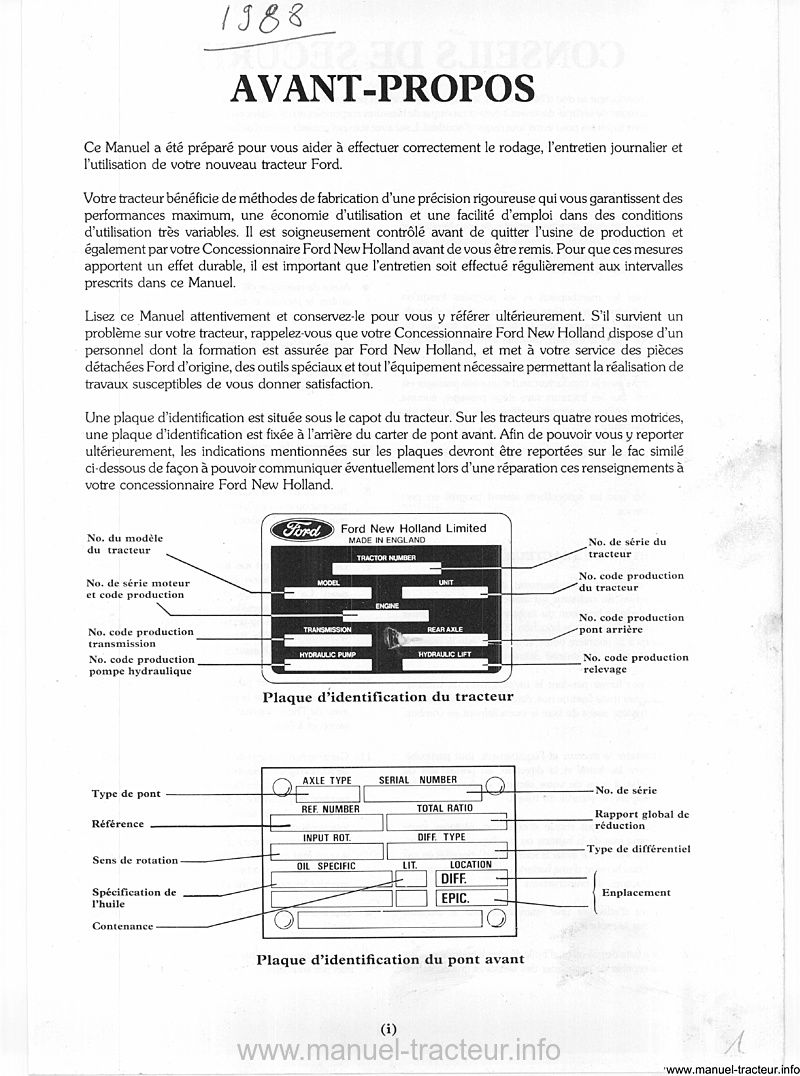 Troisième page du Manuel utilisation FORD 5110 5610 6610 7410 7610