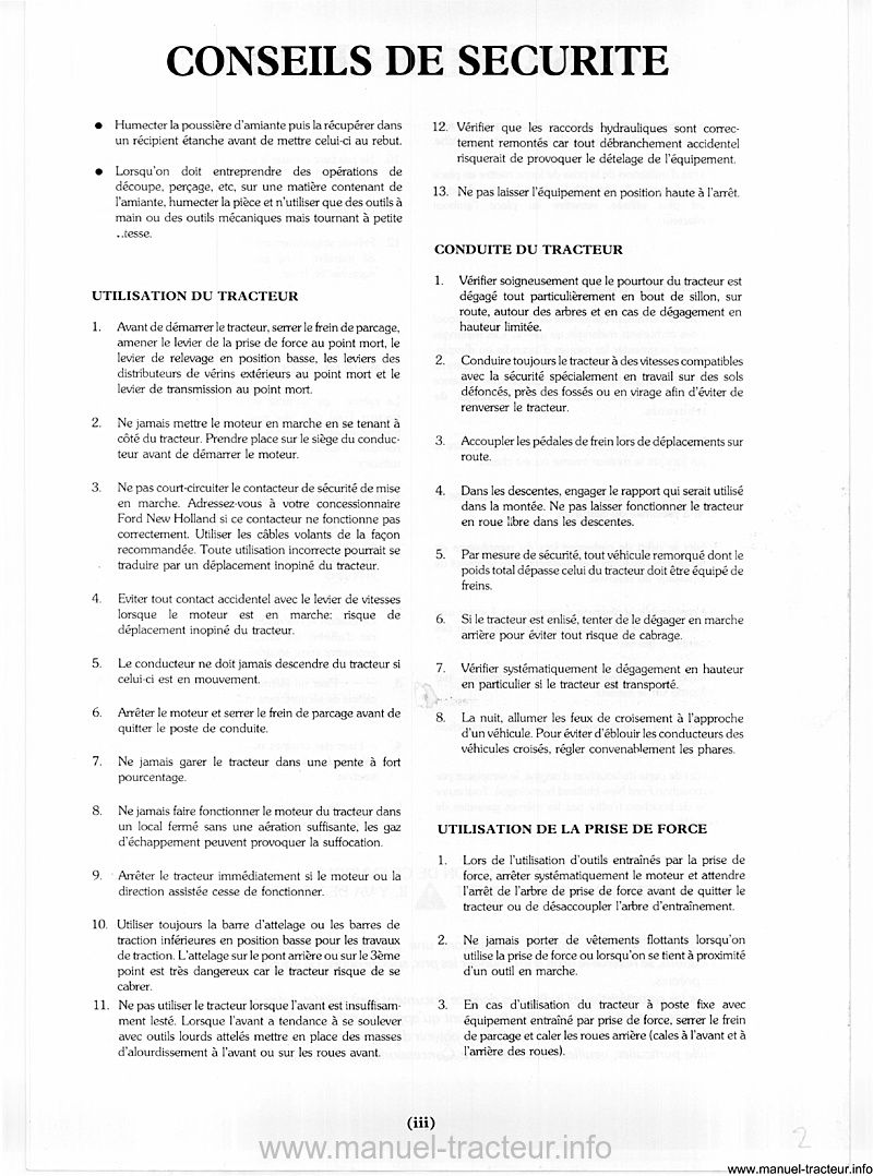 Cinquième page du Manuel utilisation FORD 5110 5610 6610 7410 7610