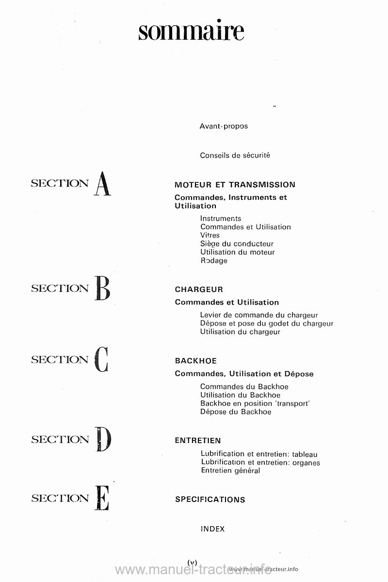 Sixième page du manuel utilisation tractopelle FORD 550