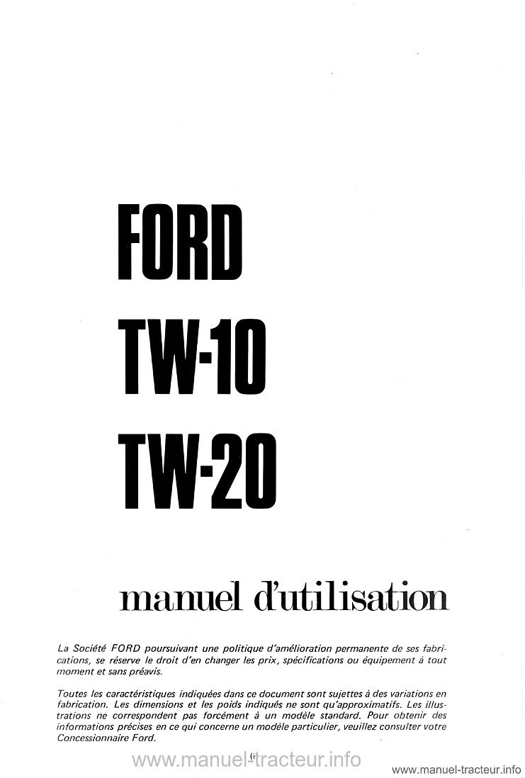 Deuxième page du Manuel utilisation FORD TW 10 20