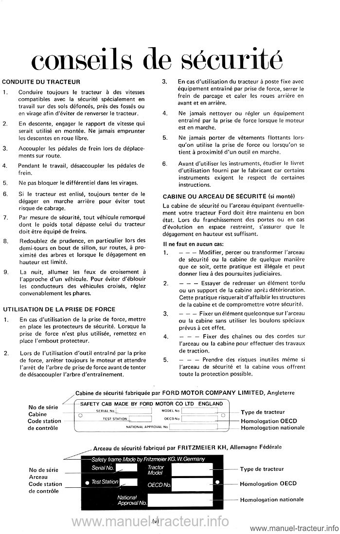 Sixième page du Manuel utilisation FORD TW 10 20