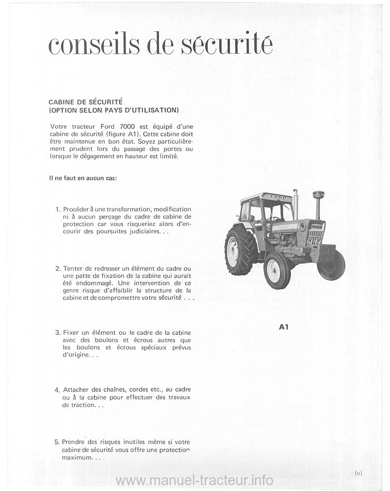 Sixième page du manuel utilisation FORD 7000