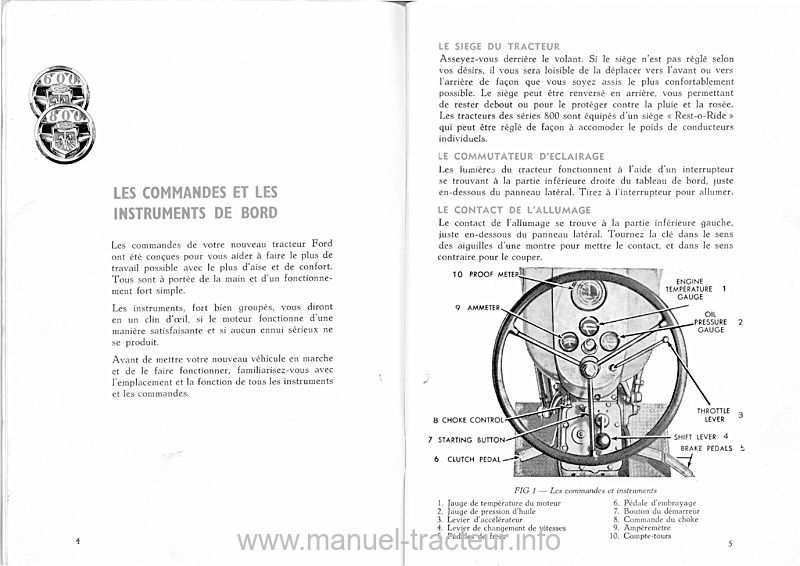 Quatrième page du manuel entretien séries FORD 600 800