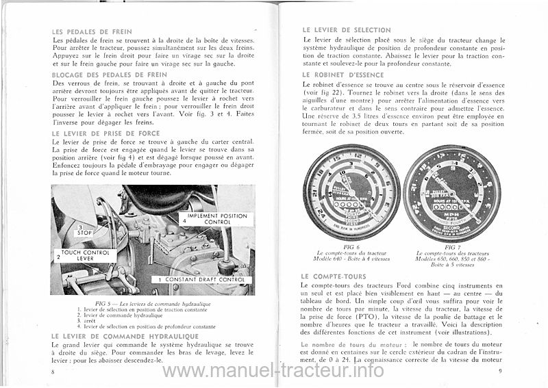 Sixième page du manuel entretien séries FORD 600 800