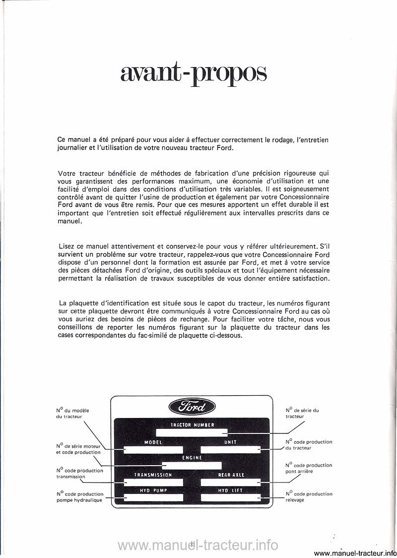 Troisième page du manuel d'utilisation des tracteurs Ford 8700 et 9700