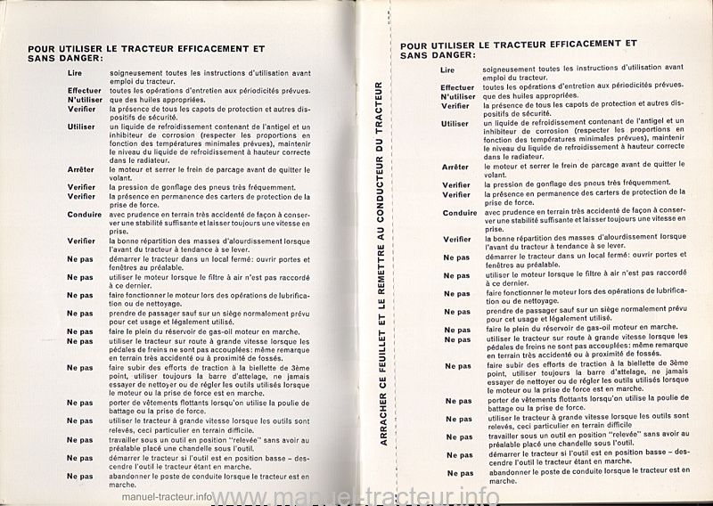 Deuxième page du manuel du conducteur des tracteurs County modèle 1164