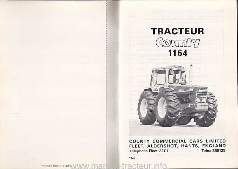 Troisième page du manuel du conducteur des tracteurs County modèle 1164