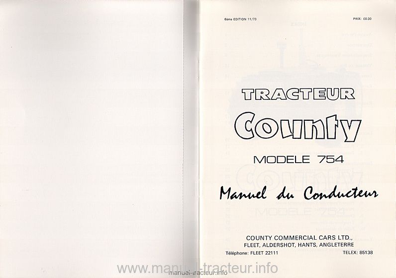 Troisième page du manuel du conducteur des tracteurs County modèle 754