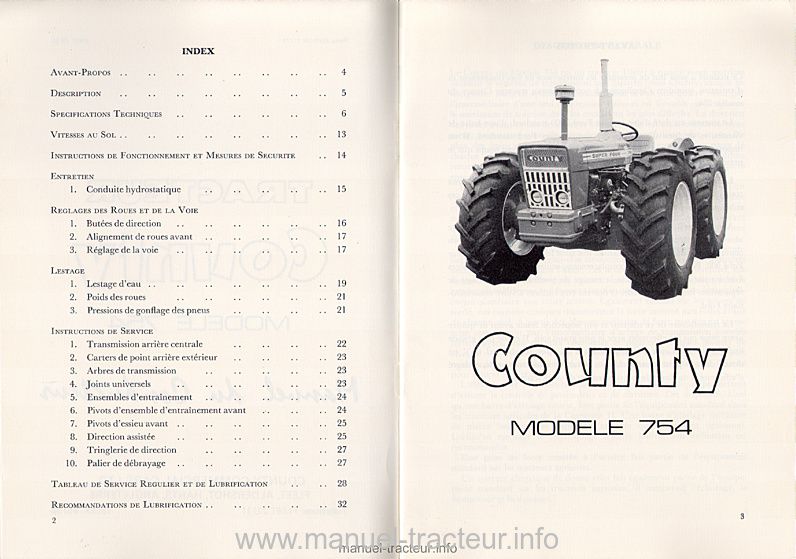 Quatrième page du manuel du conducteur des tracteurs County modèle 754