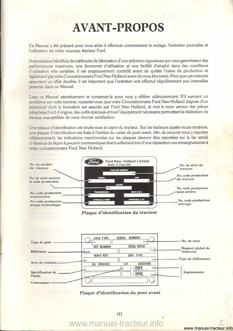 Troisième page du manuel utilisation FORD 5610 6610 7610