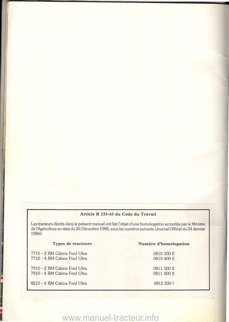 Deuxième page du manuel d'utilisation des tracteurs Ford 7710, 7910 et 8210