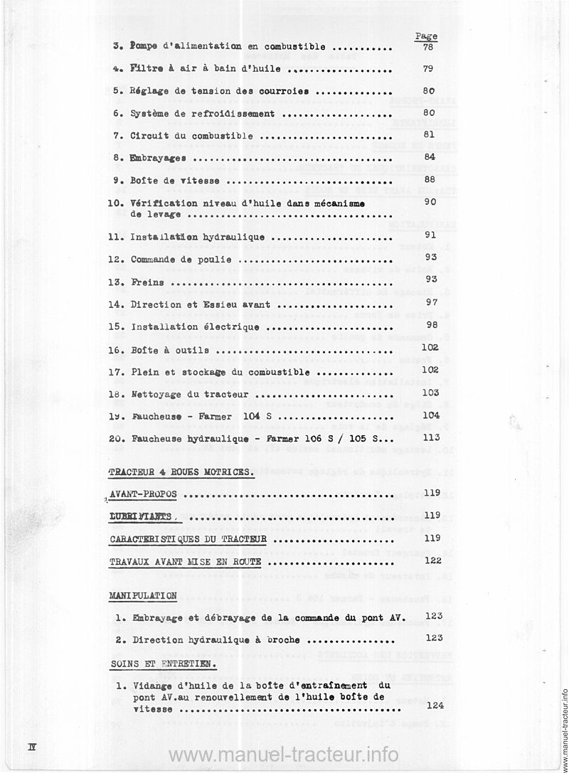 Cinquième page du Livret instructions FENDT Farmer 104 105 106 S