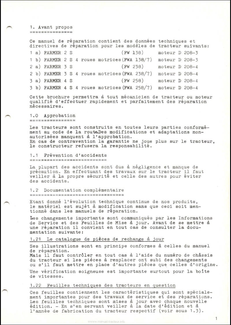 Quatrième page du Manuel de réparation tracteurs Fendt Farmer 2S 3S 4S