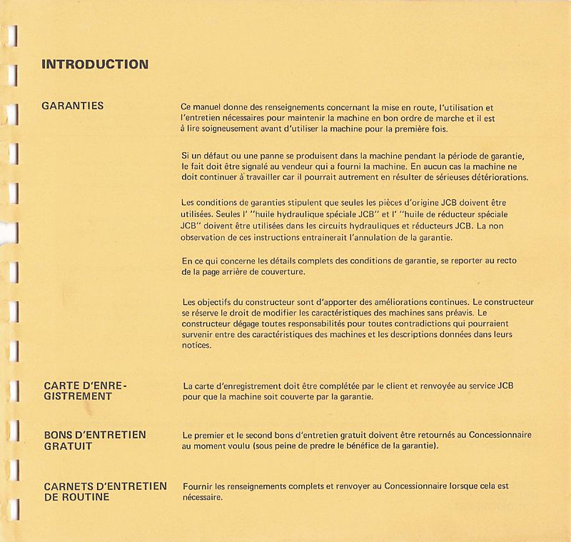 Deuxième page du Manuel entretien excavateur chargeur JCB 2D 3C 3D 2DS 3CS 700