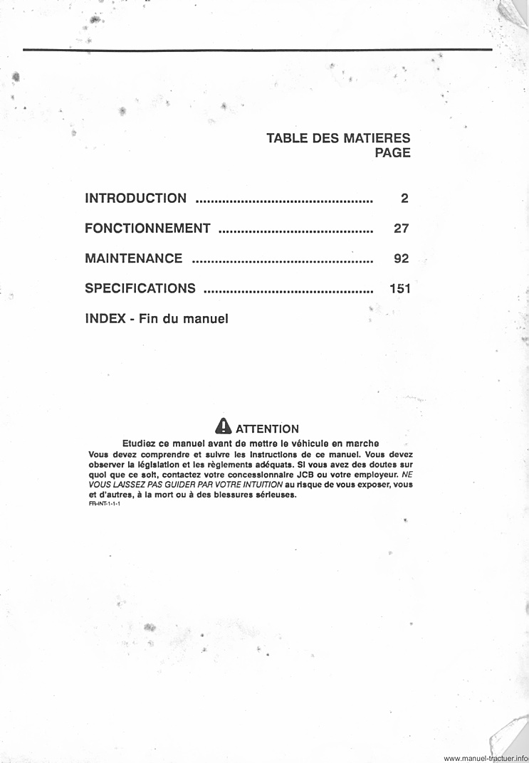 Deuxième page du Manuel utilisateur JCB Fastrac