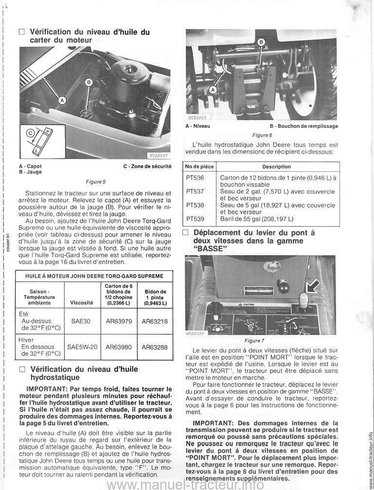 Cinquième page du Livret entretien JOHN DEERE 400 hydrostatique 