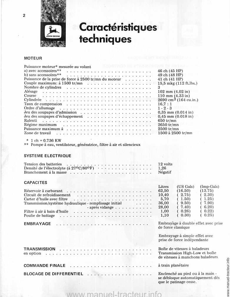 Quatrième page du Livret entretien JOHN DEERE 1020