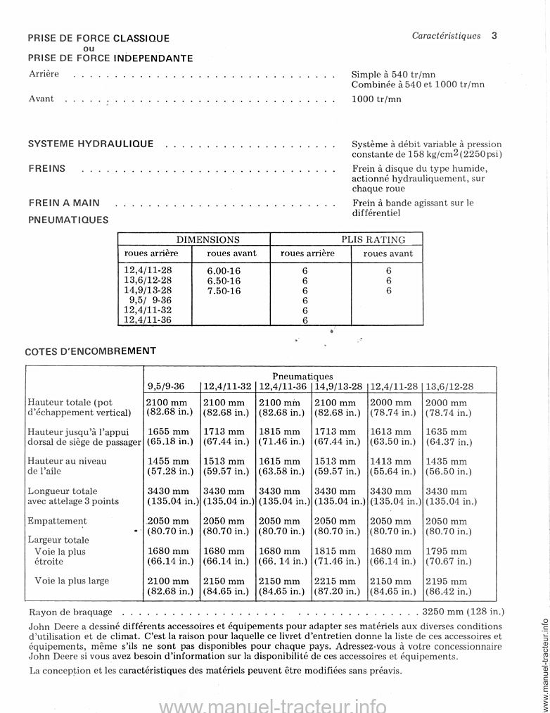 Cinquième page du Livret entretien JOHN DEERE 1020