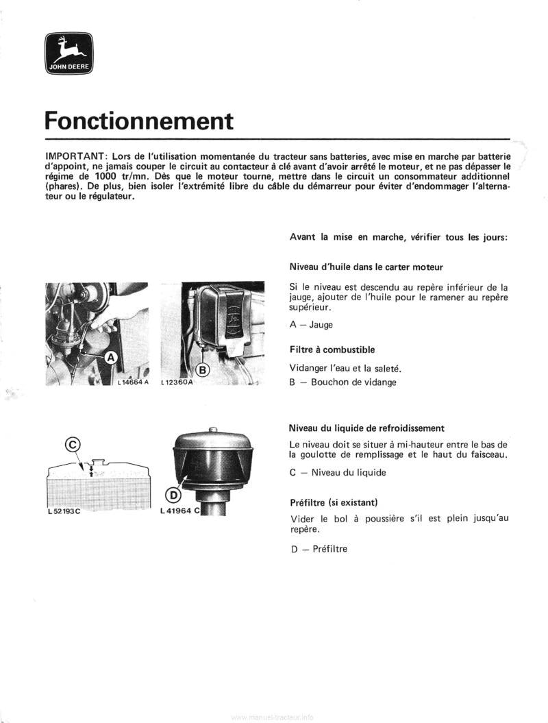 Sixième page du Livret entretien tracteurs John Deere 1040 1140