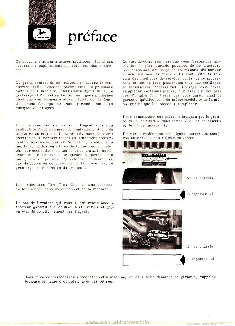 Deuxième page du Livret entretien JOHN DEERE 1120