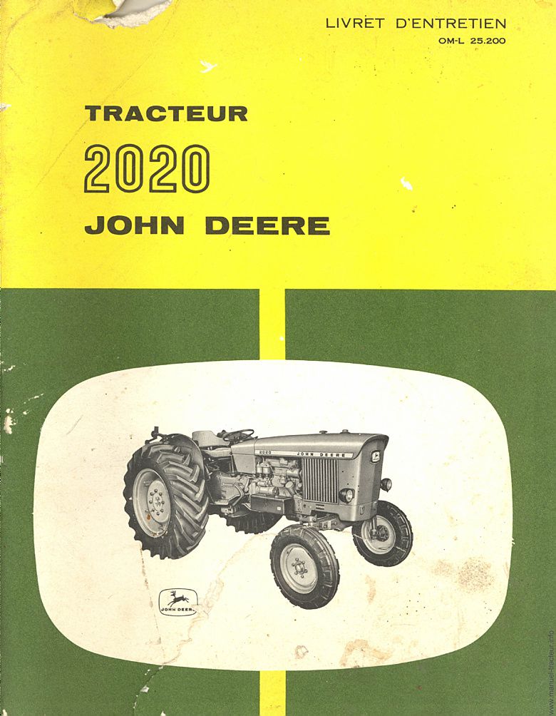 Première page du Livret entretien JOHN DEERE 2020