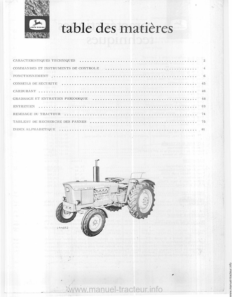 Troisième page du Livret entretien JOHN DEERE 2020