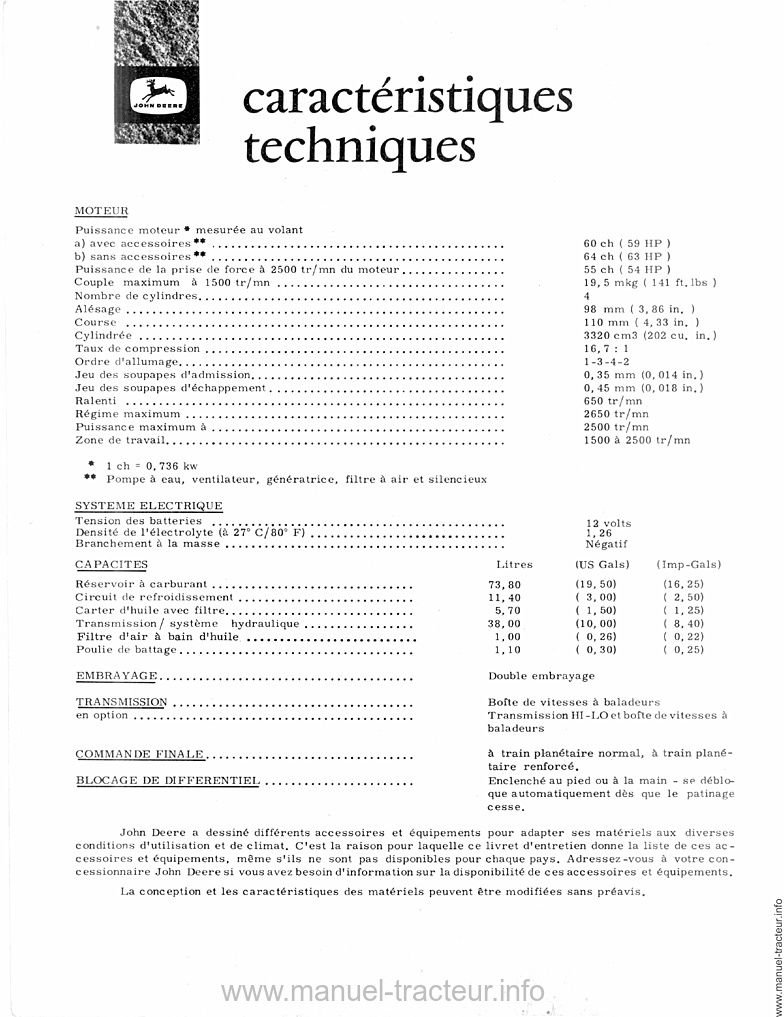 Quatrième page du Livret entretien JOHN DEERE 2020