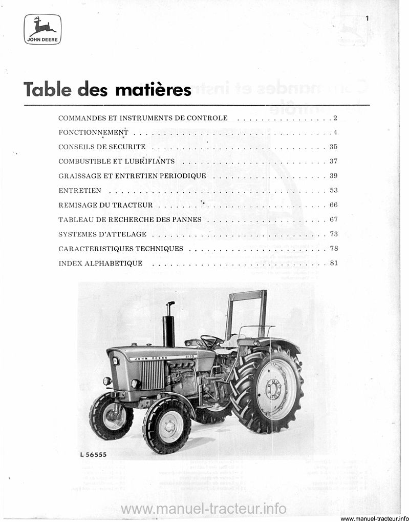 Troisième page du Livret entretien JOHN DEERE 2130 