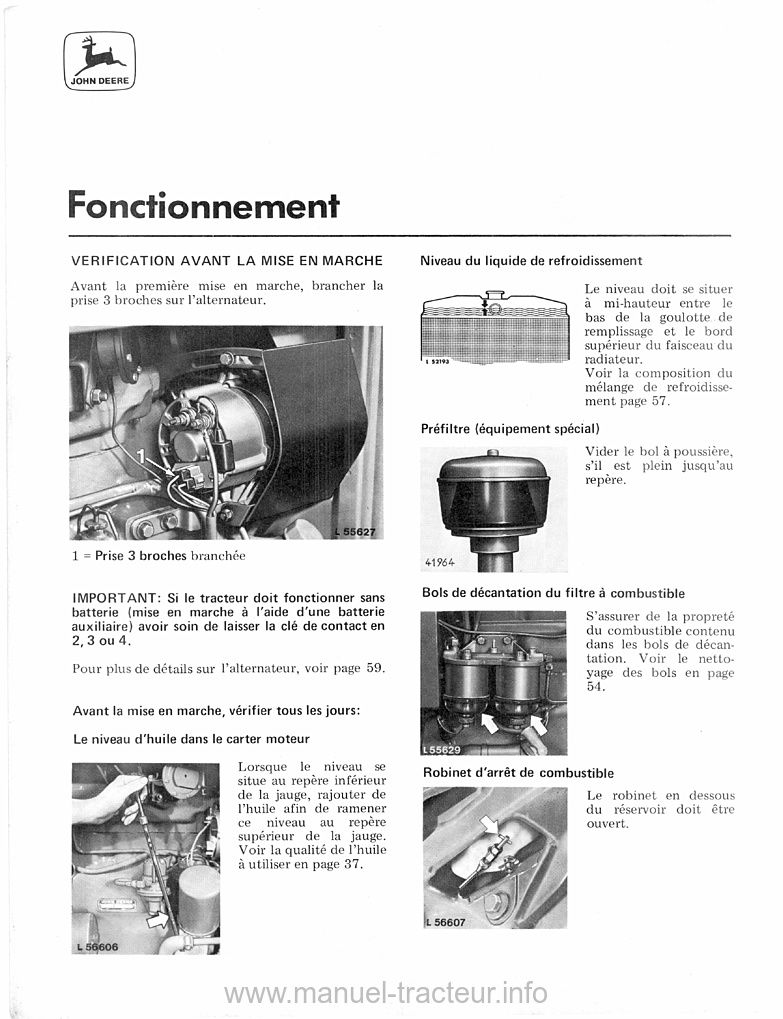 Sixième page du Livret entretien JOHN DEERE 2130 