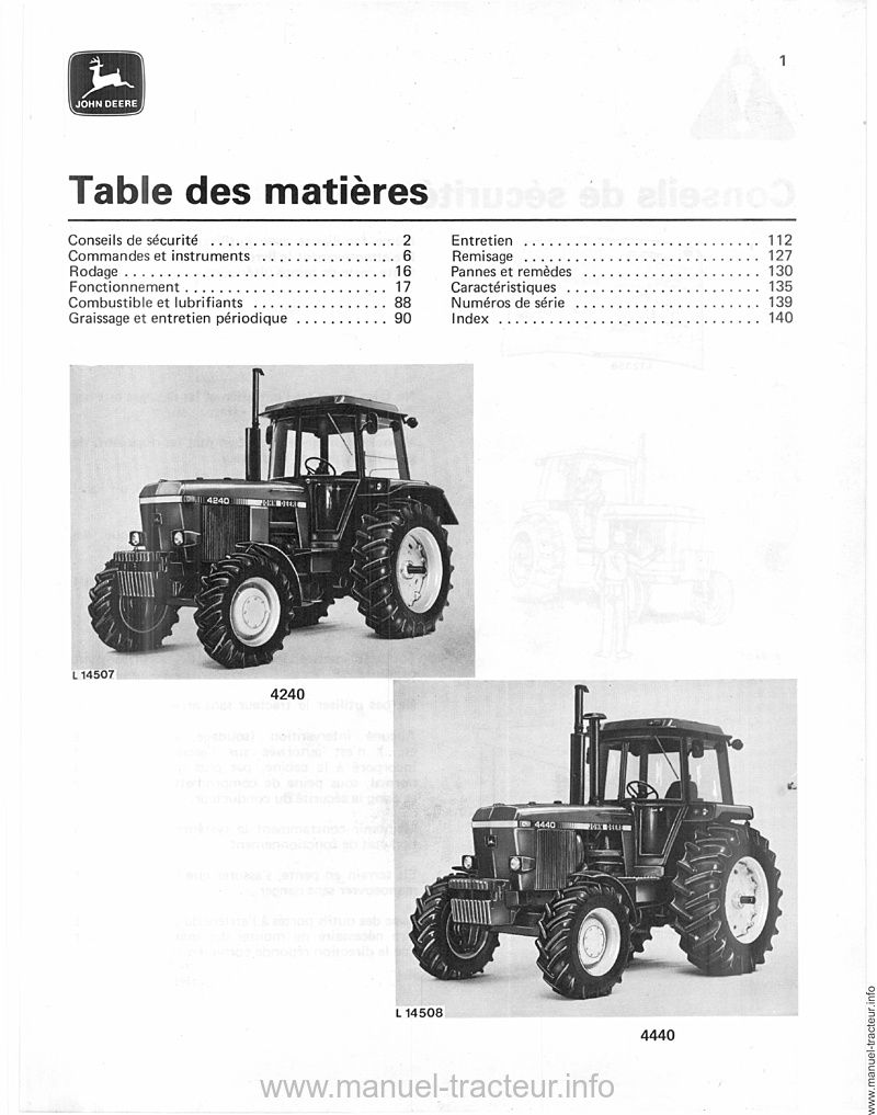 Troisième page du Livret entretien JOHN DEERE 4040 4240 4440