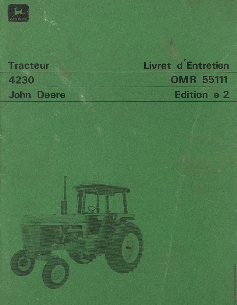 Première page du Livret entretien JOHN DEERE 4230