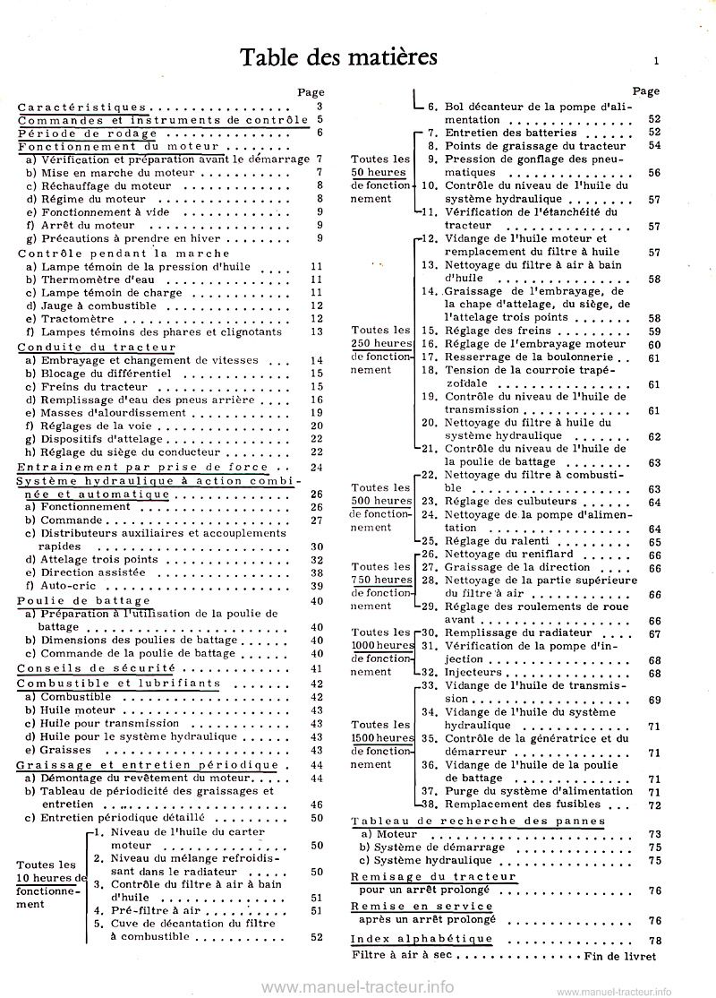 Troisième page du Livret d'entretien John Deere 710