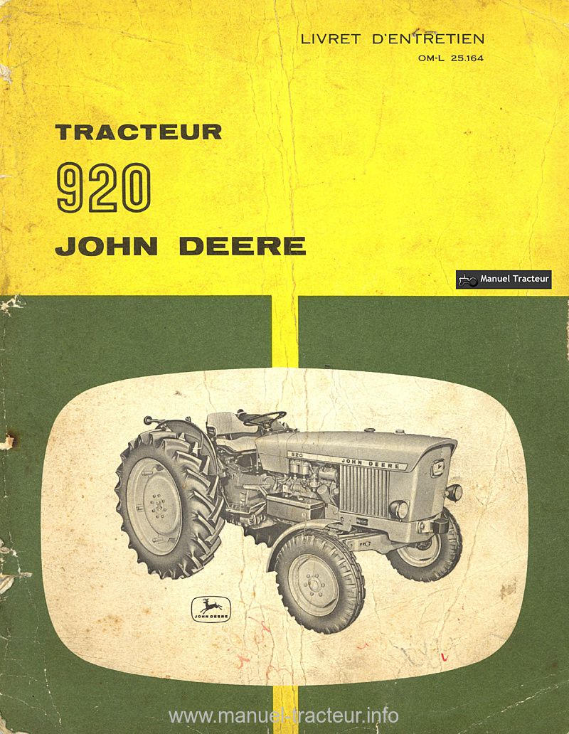 Première page du Livret entretien JOHN DEERE 920