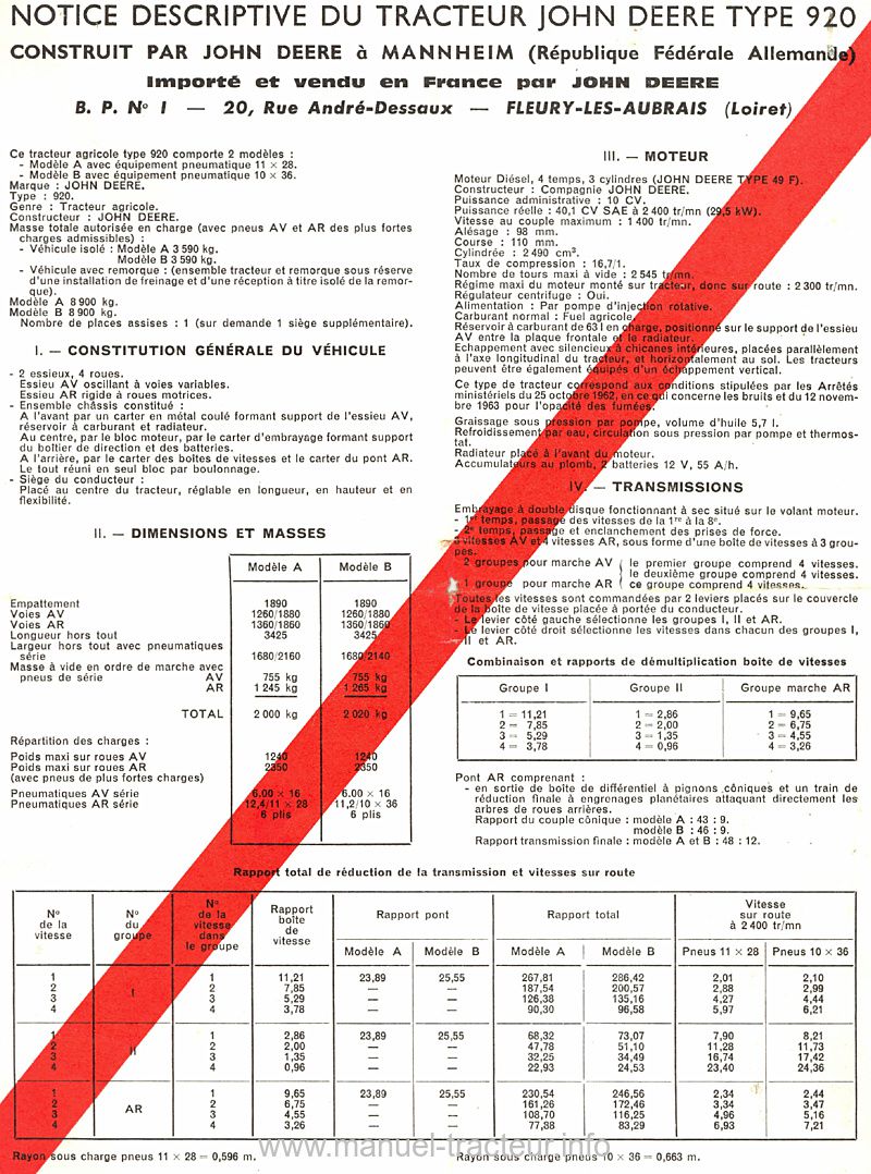 Troisième page du Livret entretien JOHN DEERE 920