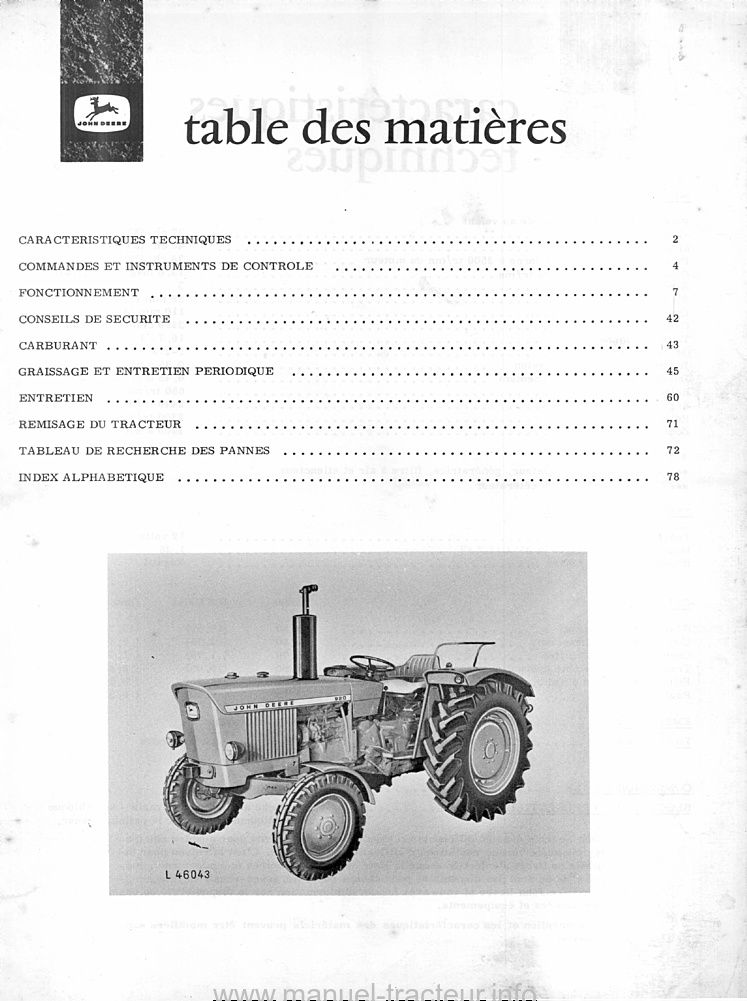 Cinquième page du Livret entretien JOHN DEERE 920