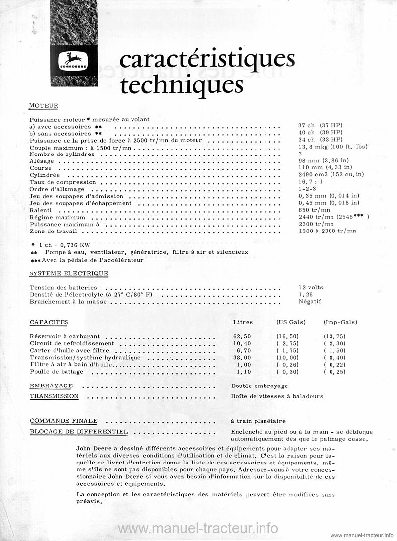 Sixième page du Livret entretien JOHN DEERE 920