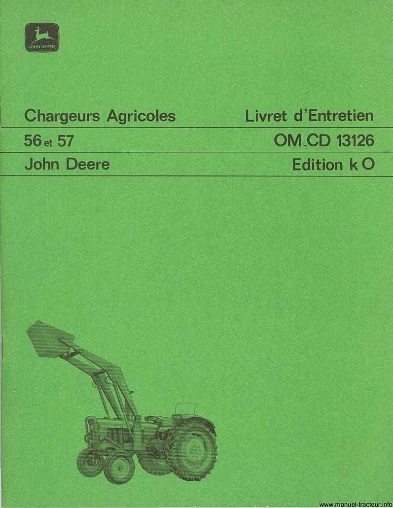 Première page du Livret entretien Chargeurs Agricoles 56 57 JOHN DEERE