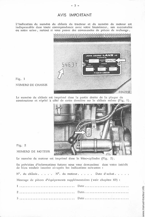 Troisième page du Livret entretien JOHN DEERE 300