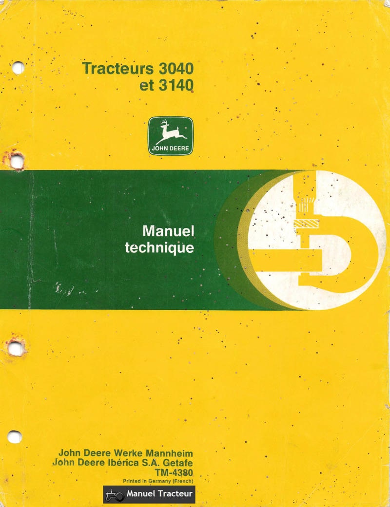 Première page du Manuel technique tracteurs John Deere 3040 et 3140