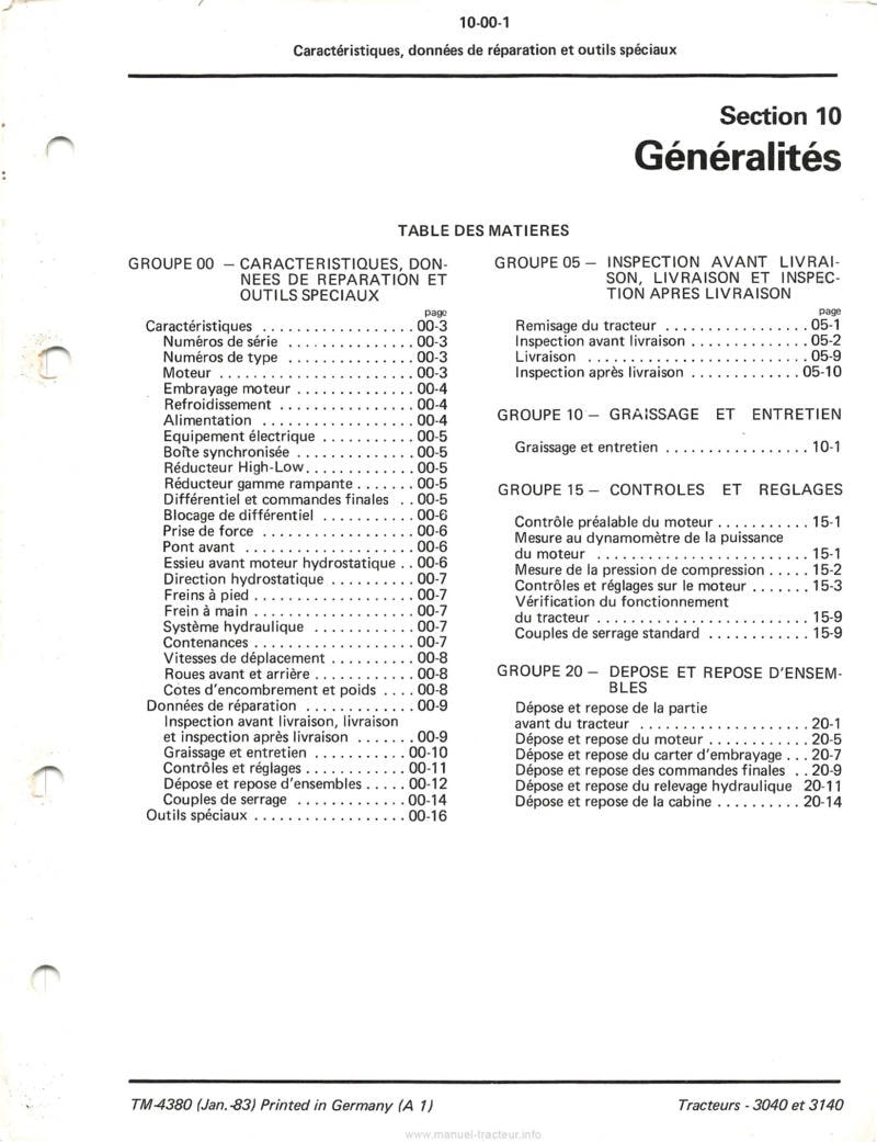Quatrième page du Manuel technique tracteurs John Deere 3040 et 3140