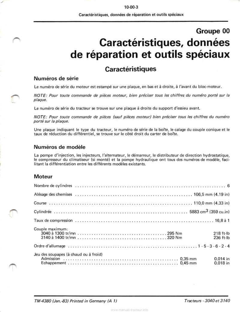 Sixième page du Manuel technique tracteurs John Deere 3040 et 3140