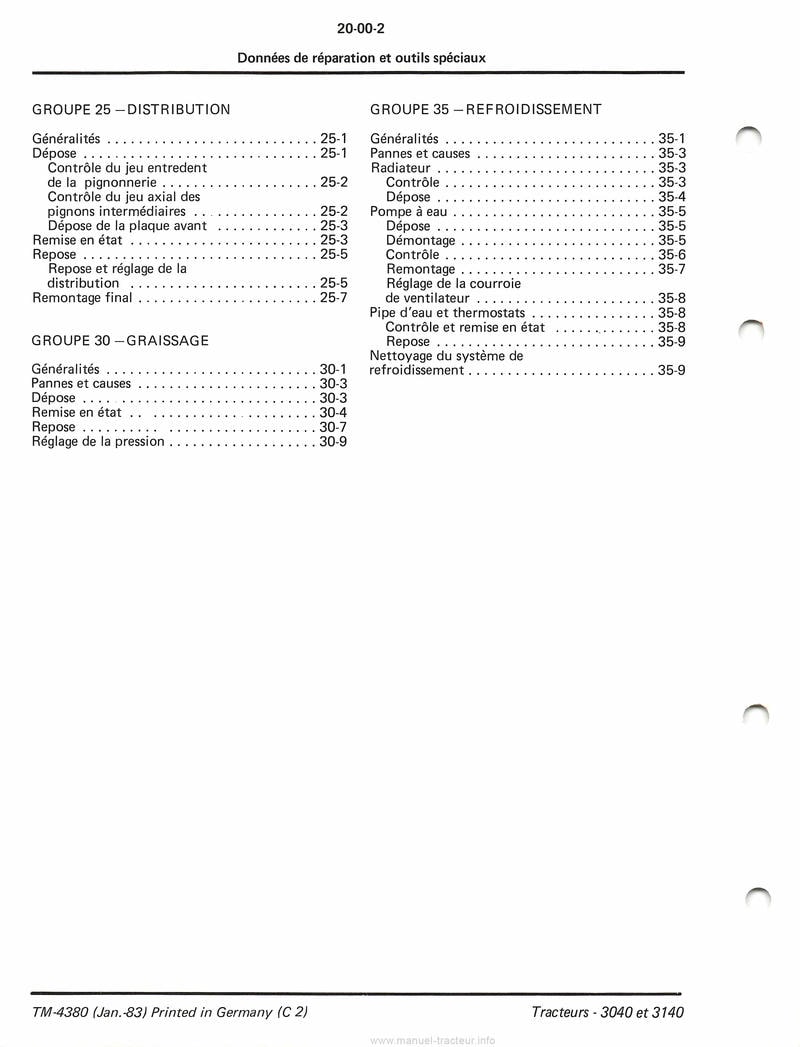 Septieme page du Manuel technique tracteurs John Deere 3040 et 3140