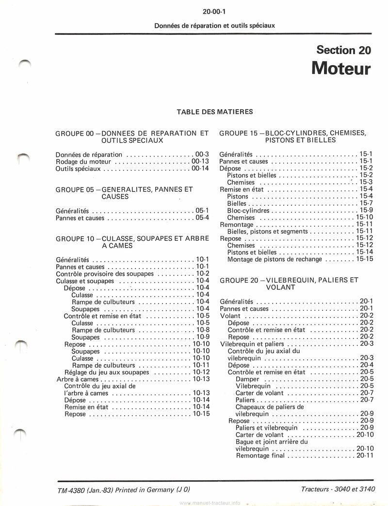 Huitieme page du Manuel technique tracteurs John Deere 3040 et 3140