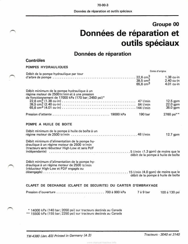 Neuvième page du Manuel technique tracteurs John Deere 3040 et 3140