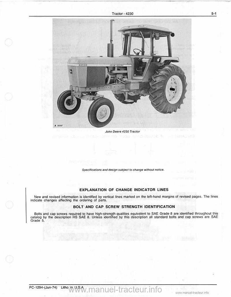 Deuxième page du Parts catalog JOHN DEERE 4230